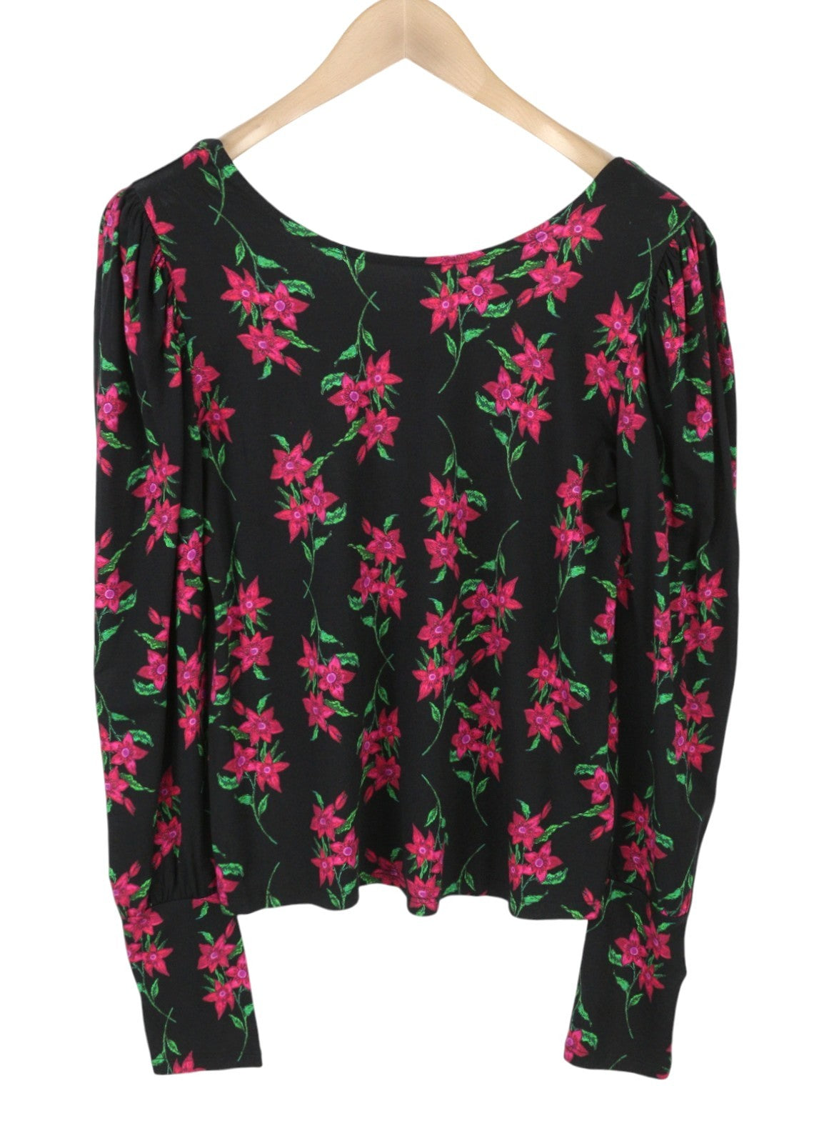 DESIGUAL TS Kim Women Blouse XL Black Floral Cutout Back Long Sleeve