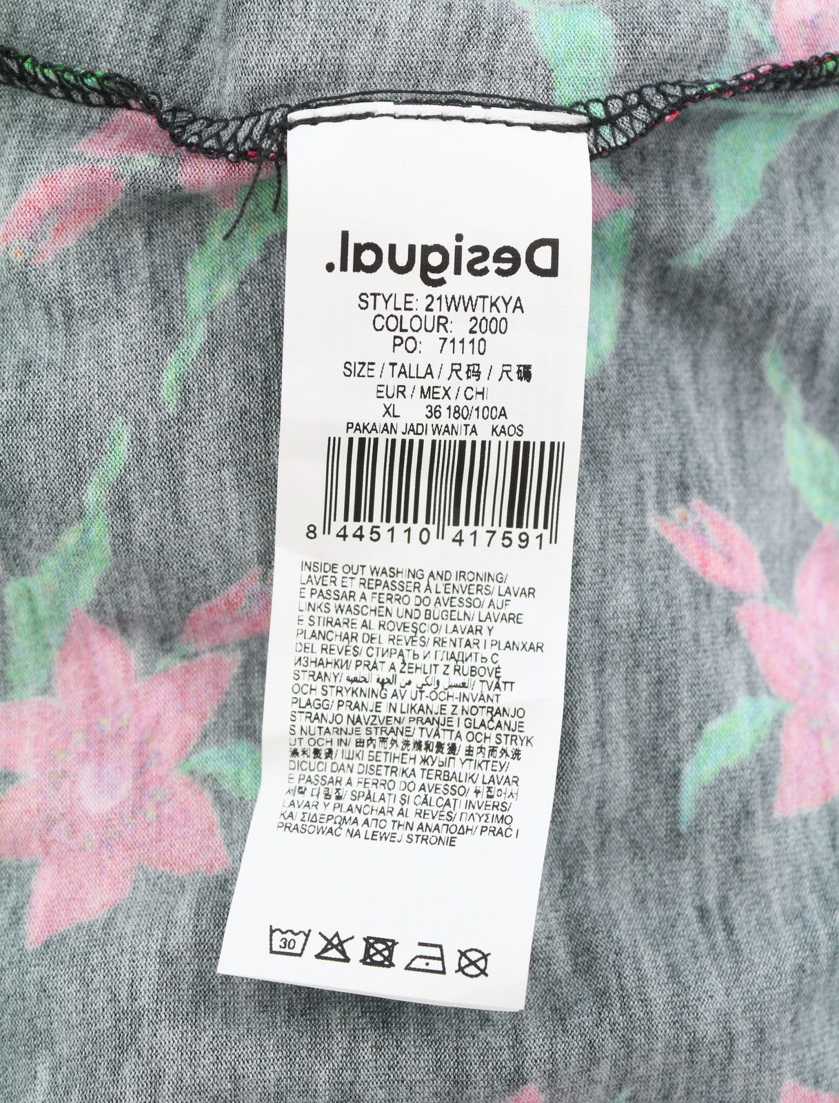 DESIGUAL TS Kim Women Blouse XL Black Floral Cutout Back Long Sleeve