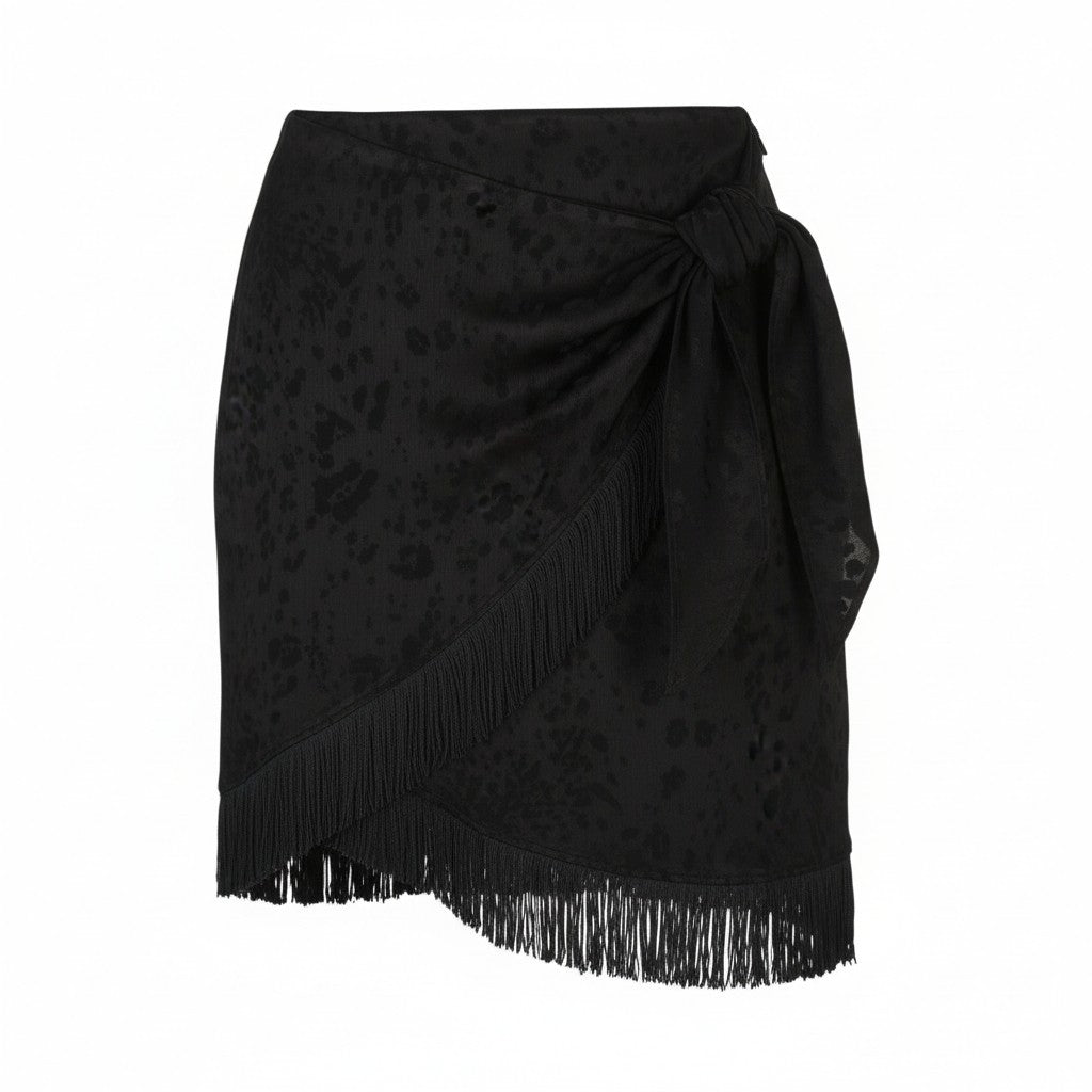 DESIGUAL Fal Frankie Women Skirt XL Black Fringe Pattern Mini