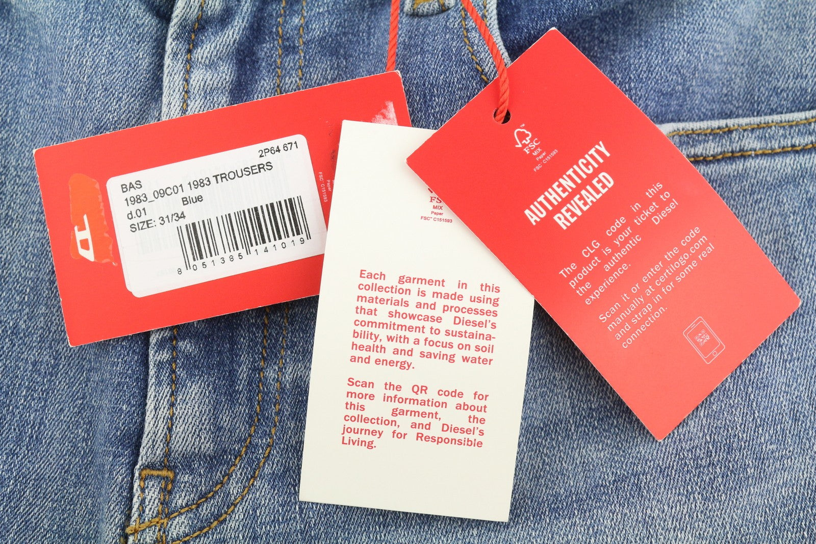 DIESEL 1983 09C01 Men Jeans W31/L34 Blue Faded Skinny High Waist