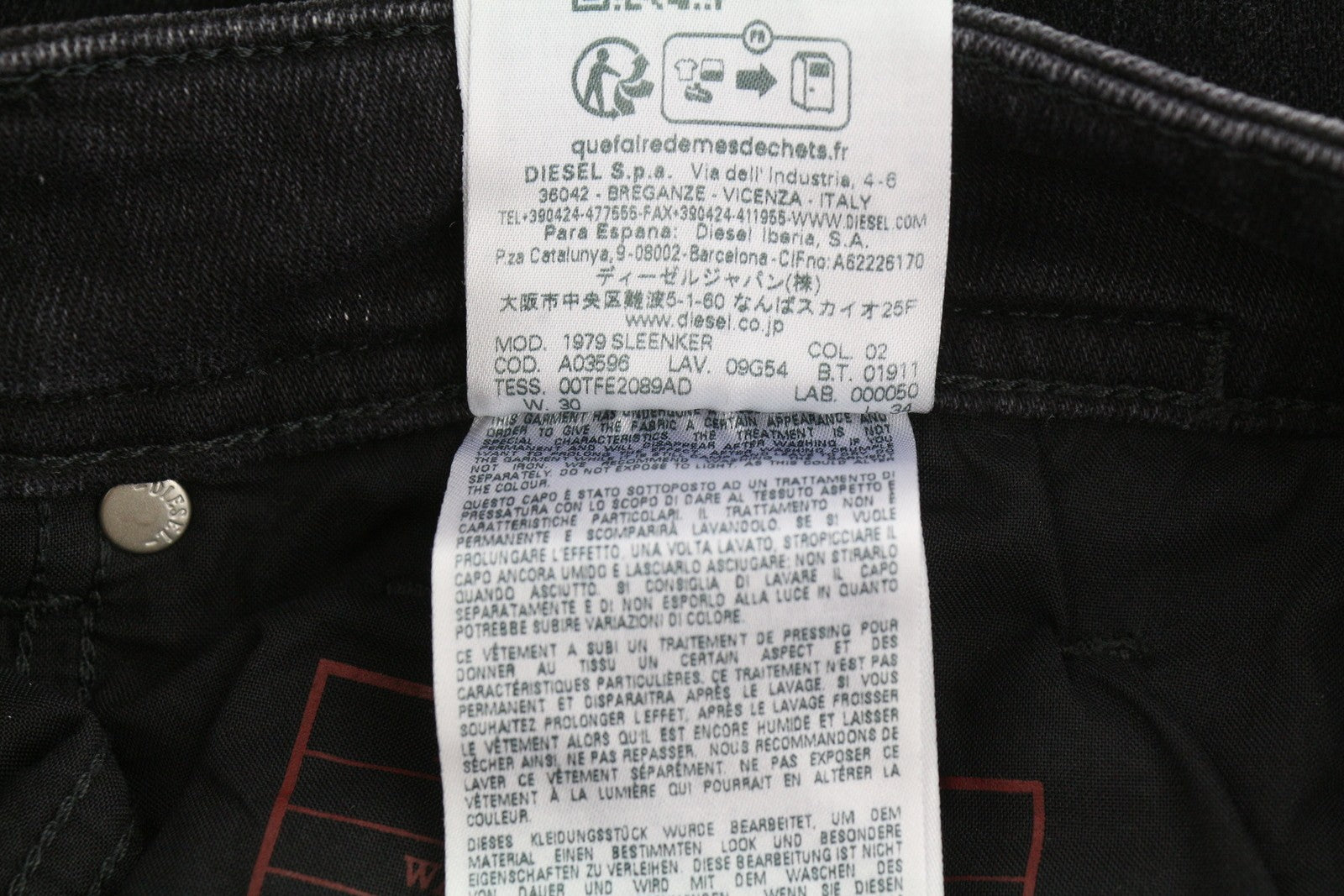 DIESEL 1979 Sleenker 09G54 Men Jeans W30/L34 Black Washed Skinny Low Waist