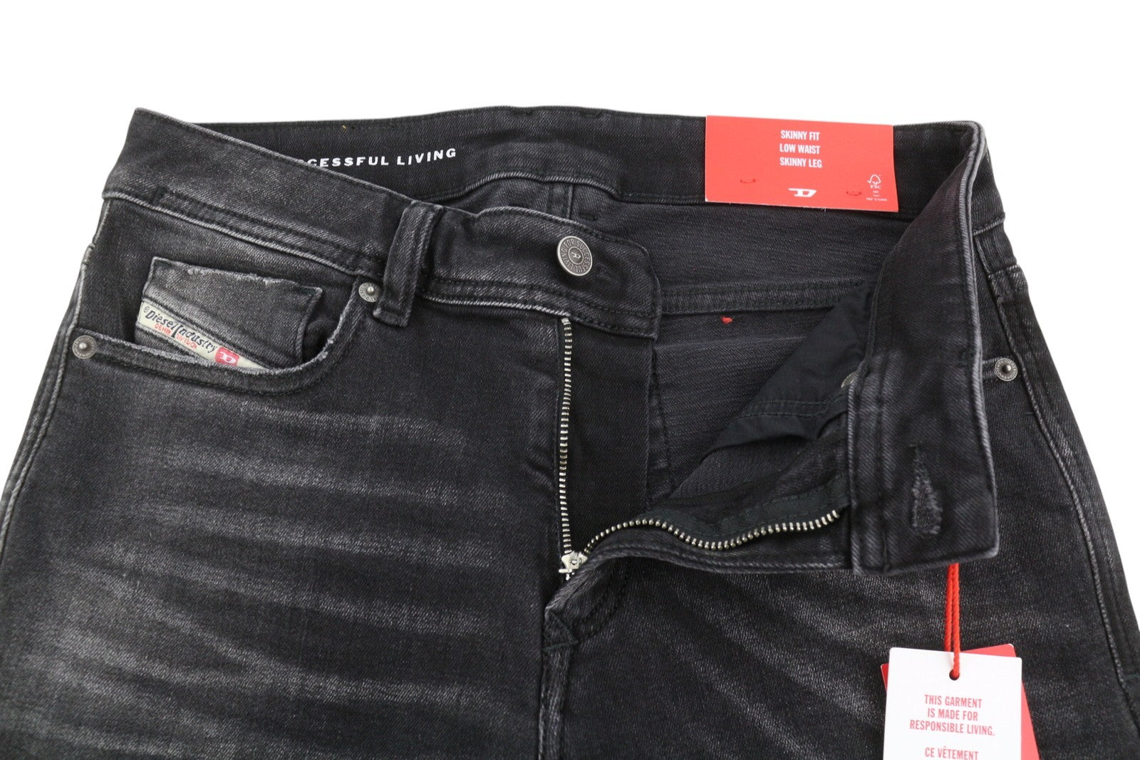 DIESEL 1979 Sleenker 09G54 Men Jeans W30/L34 Black Washed Skinny Low Waist