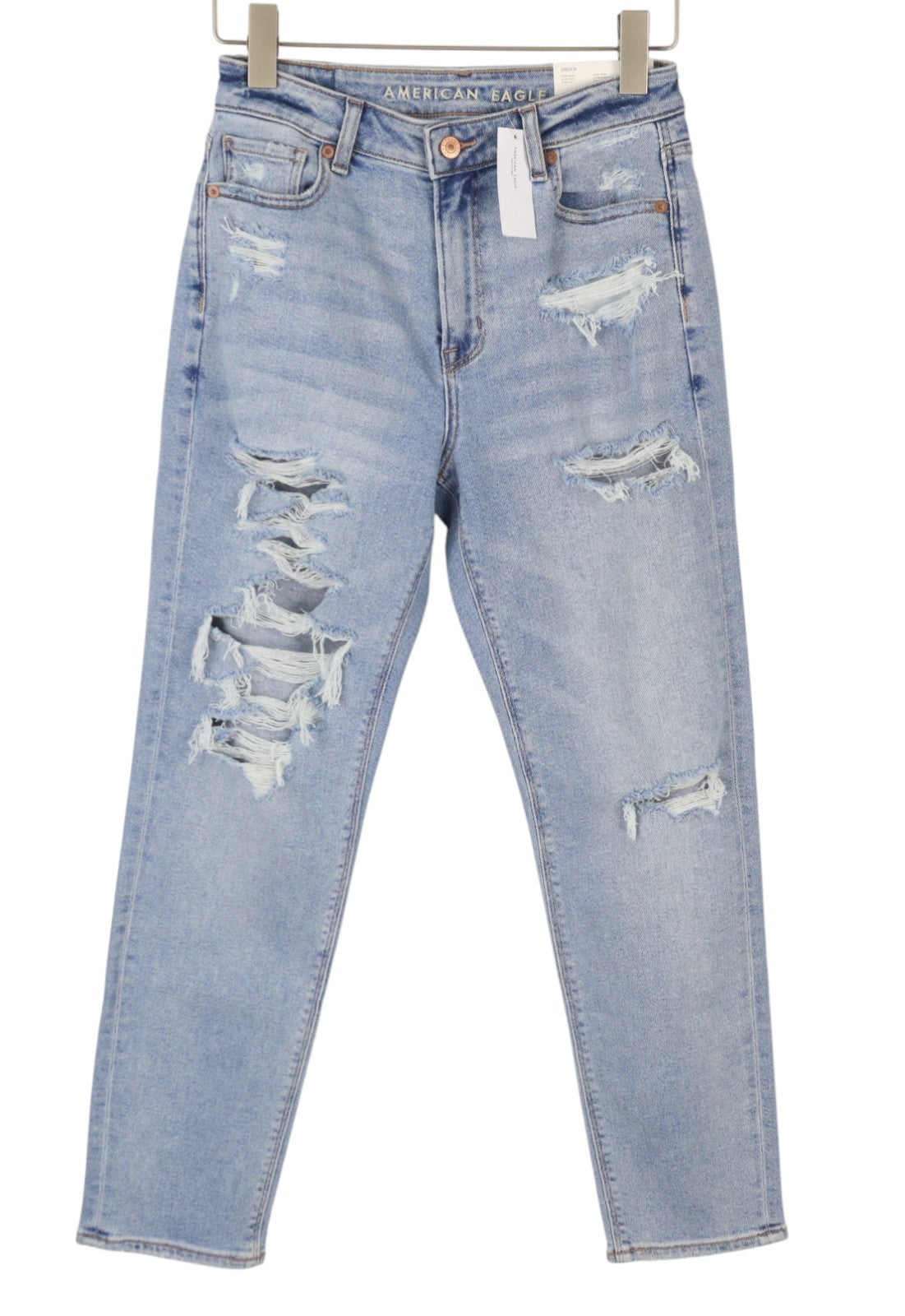 AMERICAN EAGLE OUTFITTERS Mom Women Jeans W27 Blue Patch Stretch Distressed