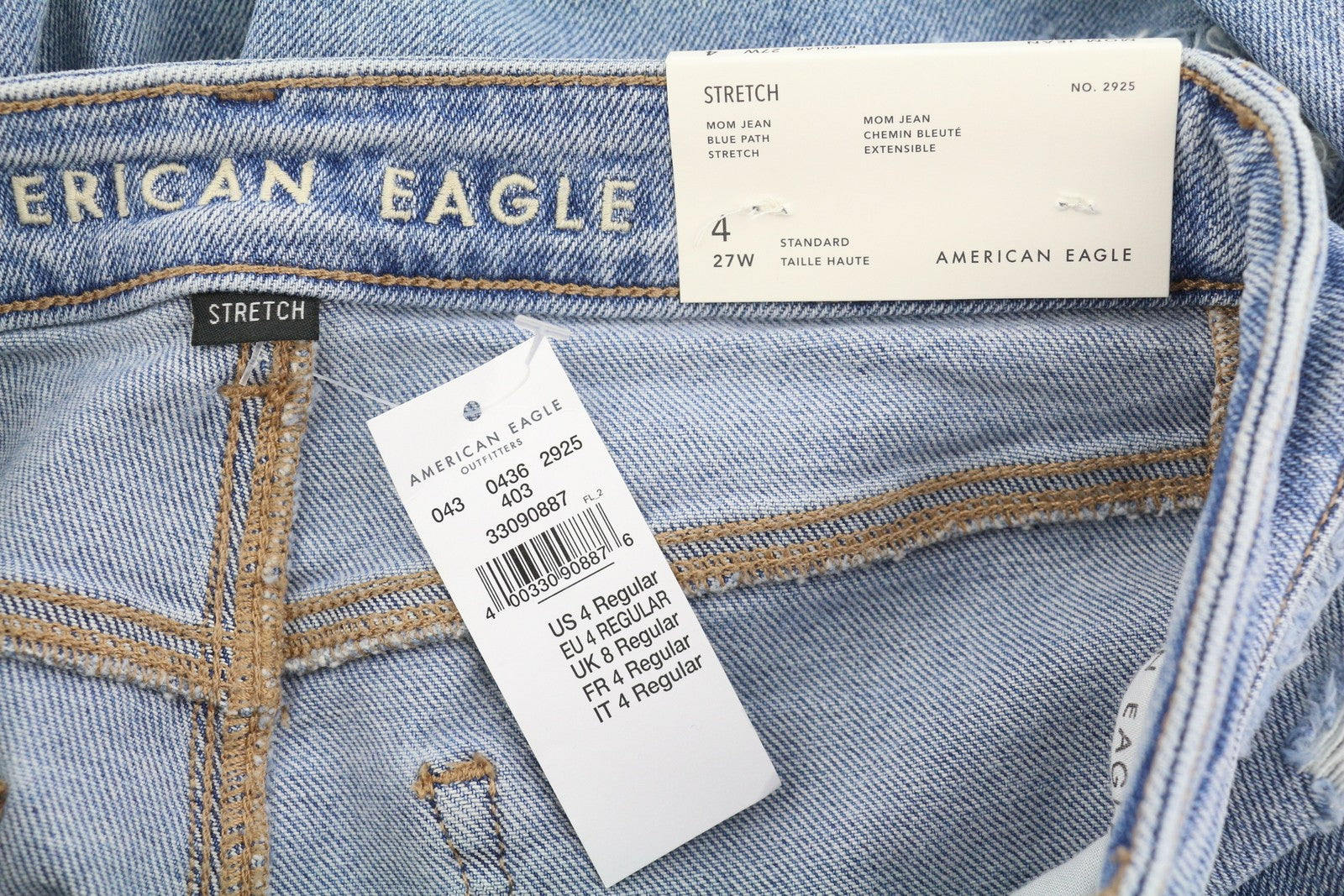 AMERICAN EAGLE OUTFITTERS Mom Women Jeans W27 Blue Patch Stretch Distressed