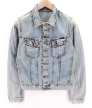 NUDIE JEANS Terry Men Jacket S Bleach Blue Denim Button Spread Collar