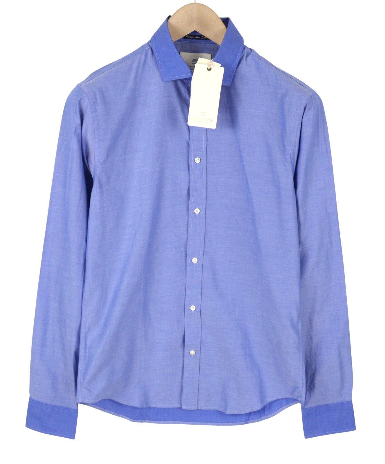 SCOTCH & SODA Men Shirt S Blue Slim Cotton Spread Collar Button-Up