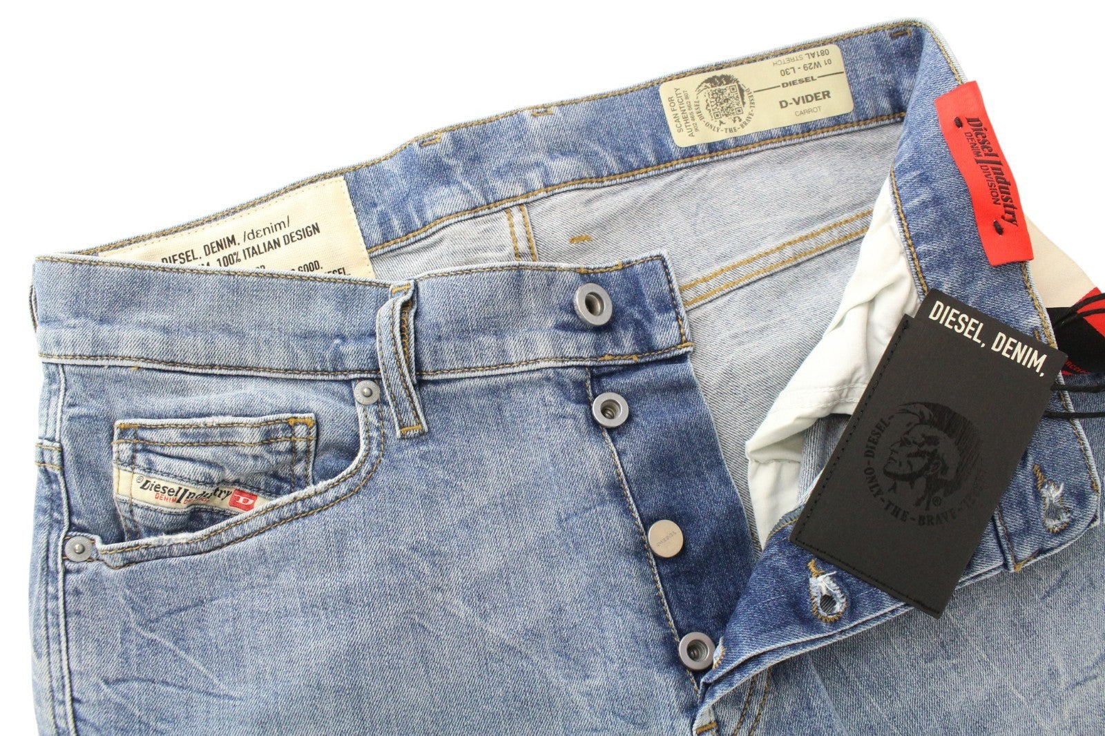 DIESEL D-Vider 081AL Men Jeans W29/L30 Stone Washed Stretch Carrot Denim Blue