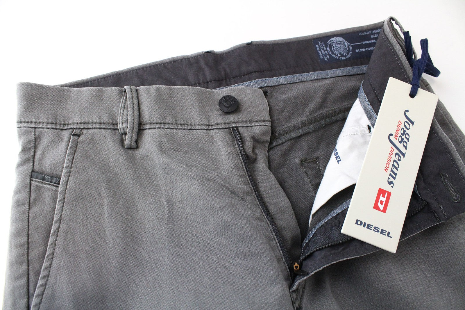 DIESEL Slim-Chino-M-NE 0685E Men Trousers W28 Jogg Sweat Grey Stretch Slim Fit