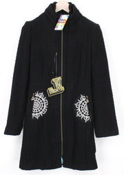 DESIGUAL L'Adoration Women Coat EU38 M Black Designer Wool Mid-Length Woven