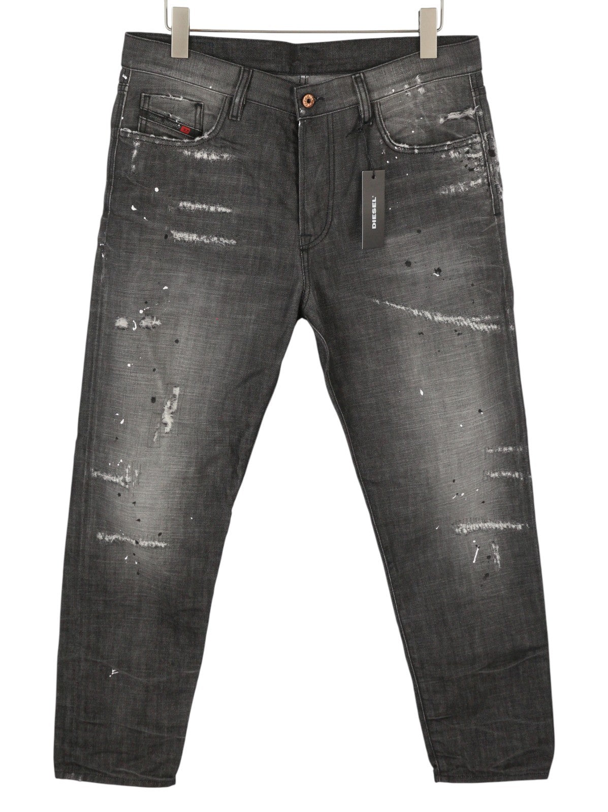 DIESEL Mharky 083AB Men Jeans W34 Grey Whisker Fade Paint Distress Rigid