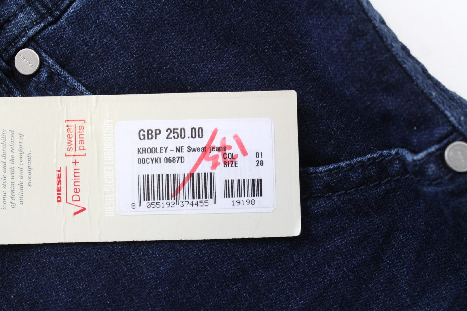 DIESEL Krooley-NE 0687D Men Jeans W28 Sweat Jogg Blue Wash Slim Cotton Stretch