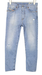 DIESEL Mharky 080AF Men Jeans W28/L32 Slim Skinny Pure Cotton Blue Distressed