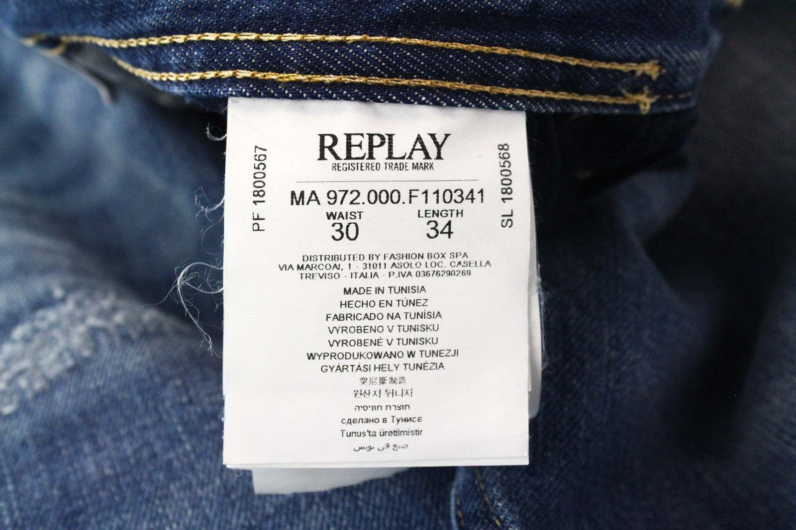 REPLAY Grover Men Jeans W30/L34 Straight Fit Blue Cotton Washed Distressed