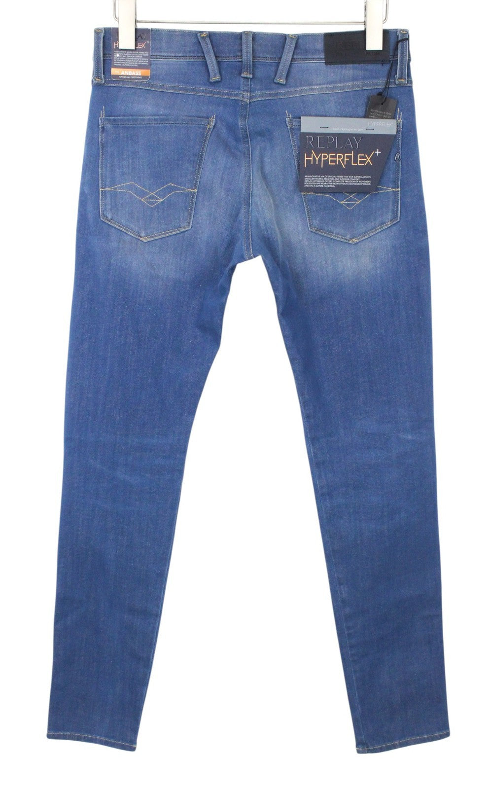 REPLAY Anbass Men Jeans W30/L32 Slim Fit Washed Cotton Stretch Blue 5-Pocket