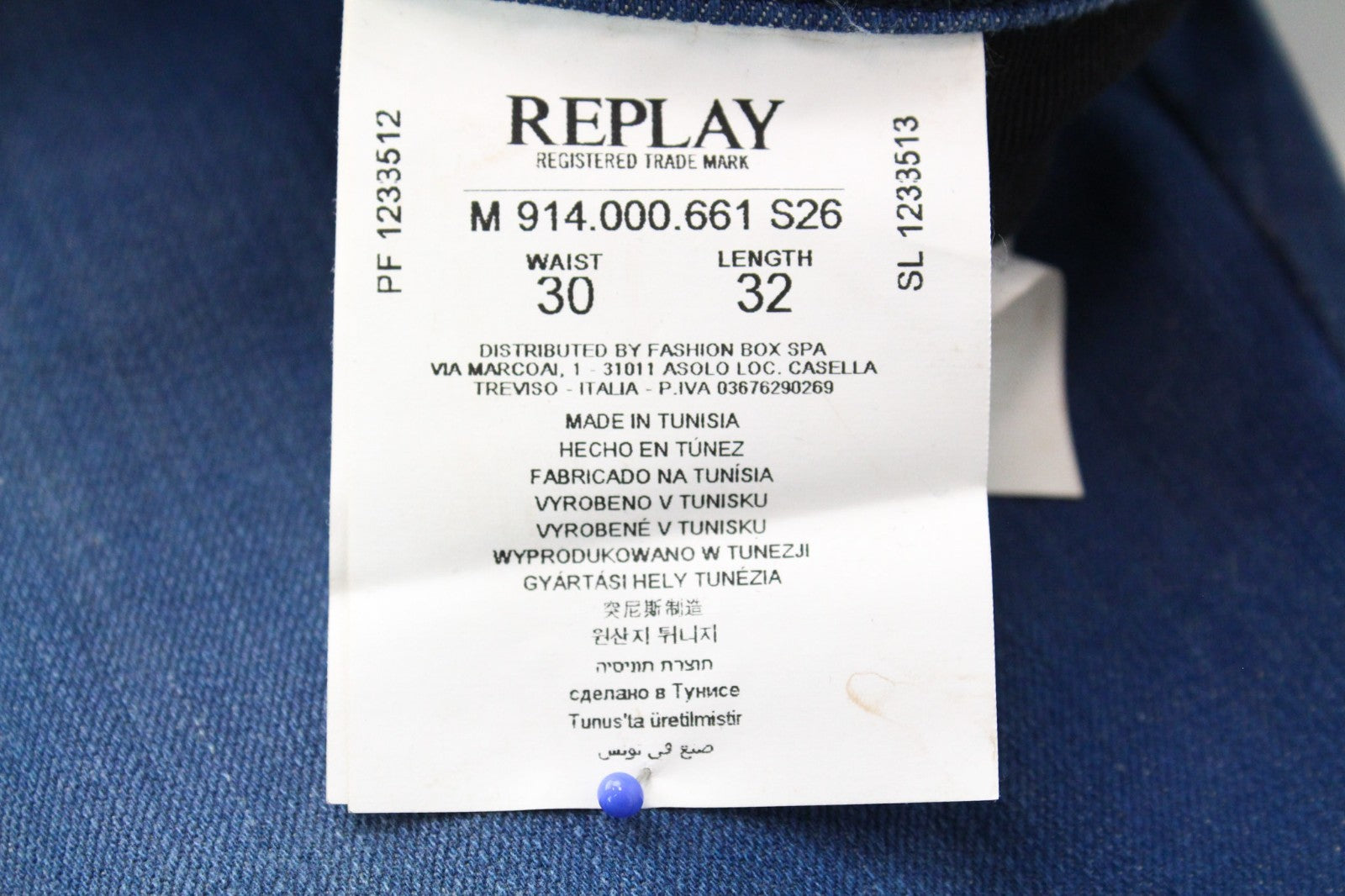 REPLAY Anbass Men Jeans W30/L32 Slim Fit Washed Cotton Stretch Blue 5-Pocket