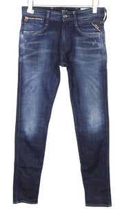REPLAY Anbass Men Jeans W29/L32 Slim Cotton Stretch Blue Ice Blast Washed