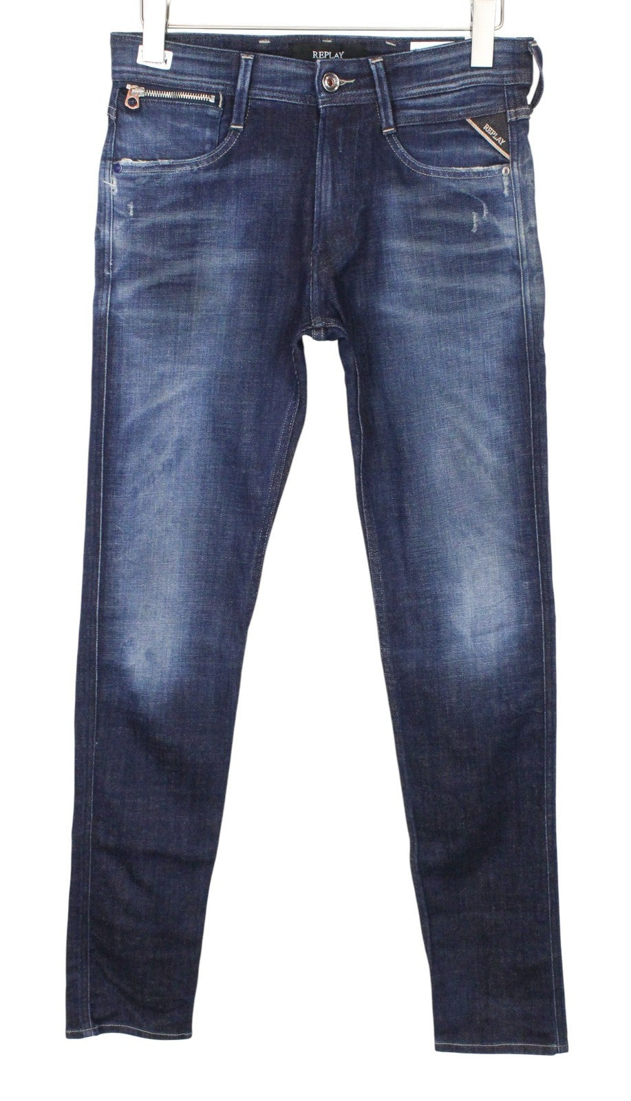 REPLAY Anbass Men Jeans W29/L32 Slim Cotton Stretch Blue Ice Blast Washed