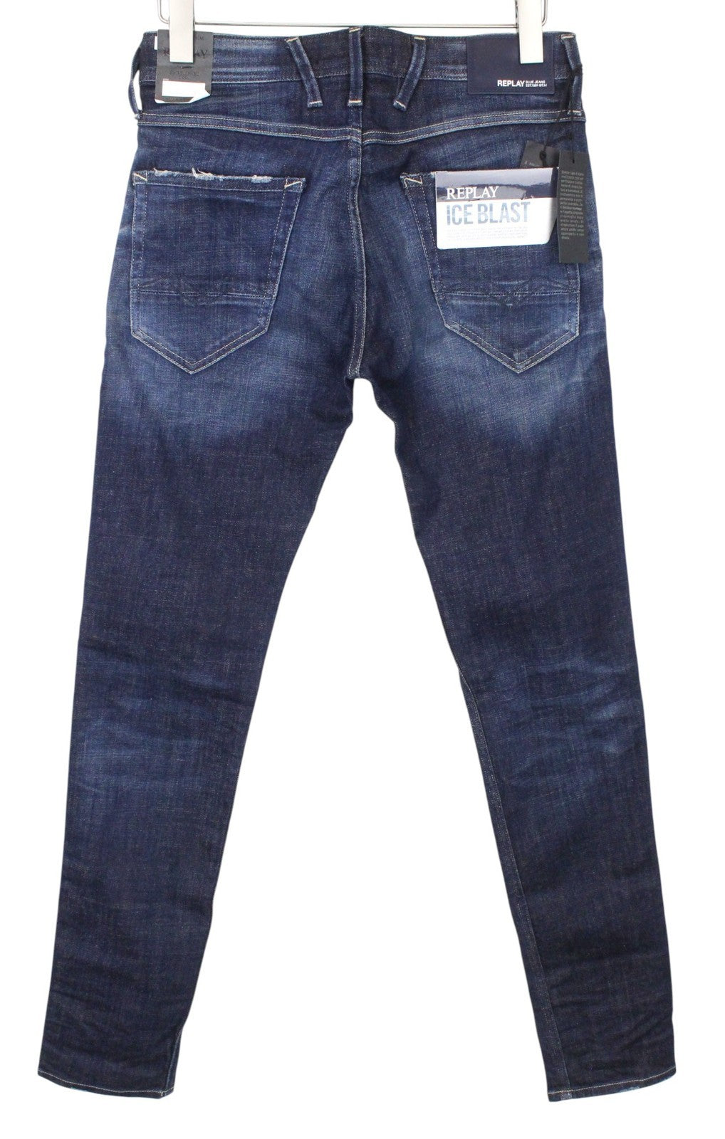REPLAY Anbass Men Jeans W29/L32 Slim Cotton Stretch Blue Ice Blast Washed
