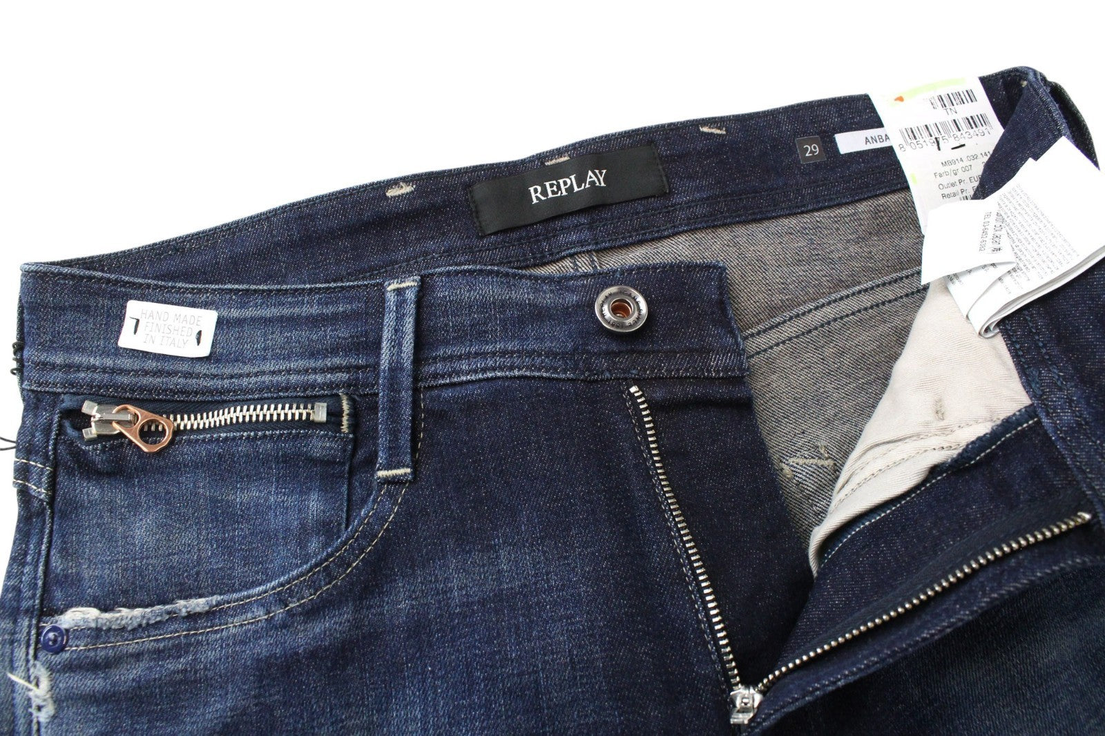 REPLAY Anbass Men Jeans W29/L32 Slim Cotton Stretch Blue Ice Blast Washed