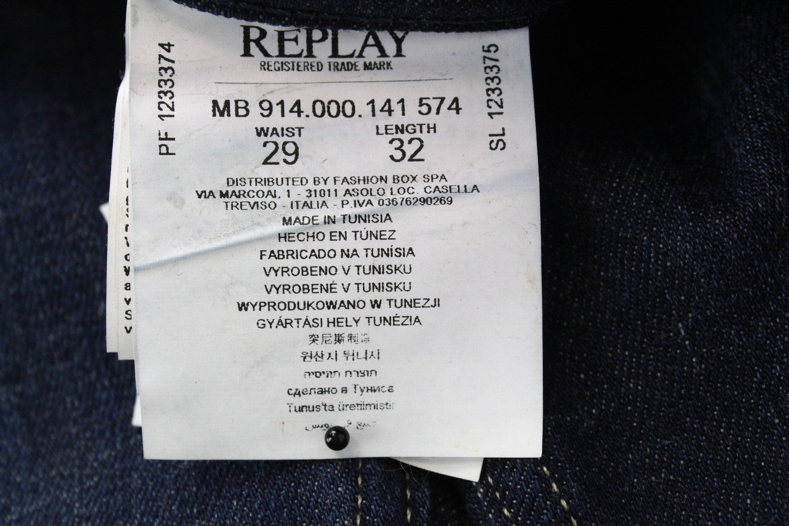 REPLAY Anbass Men Jeans W29/L32 Slim Cotton Stretch Blue Ice Blast Washed