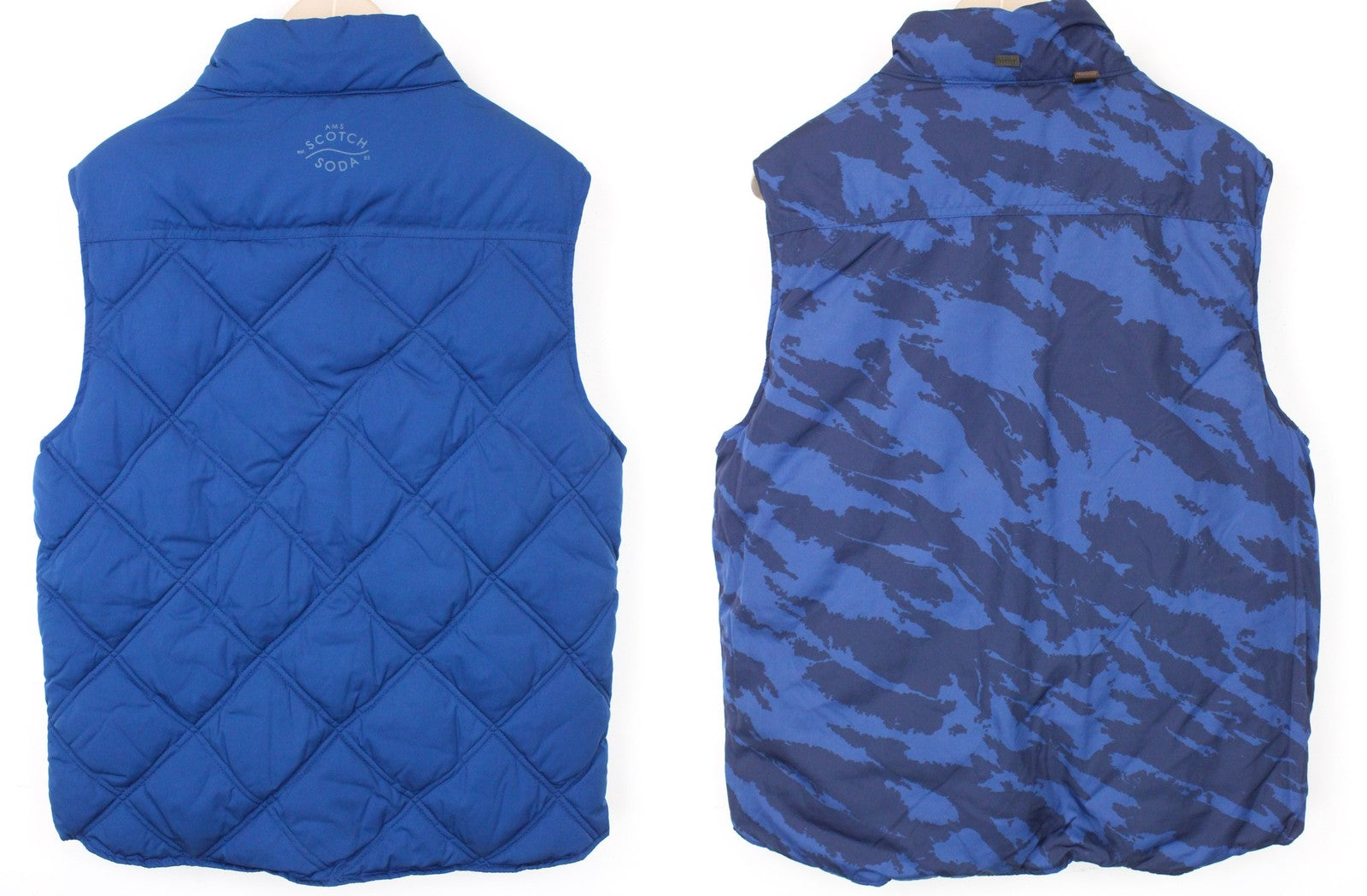 SCOTCH & SODA Ams Couture Men Waistcoat L Blue Reversible Padded Patterns Gilet