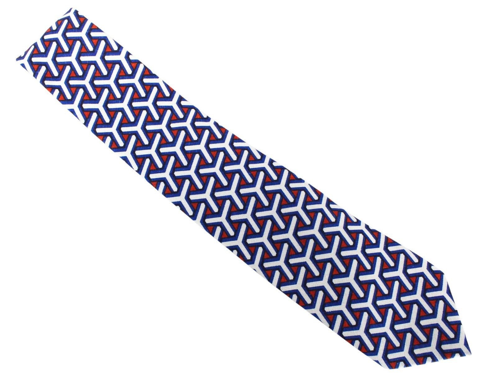 SUITSUPPLY Men Tie 148 x 8 cm Blue Linen Cotton Geometrical Patterned Formal