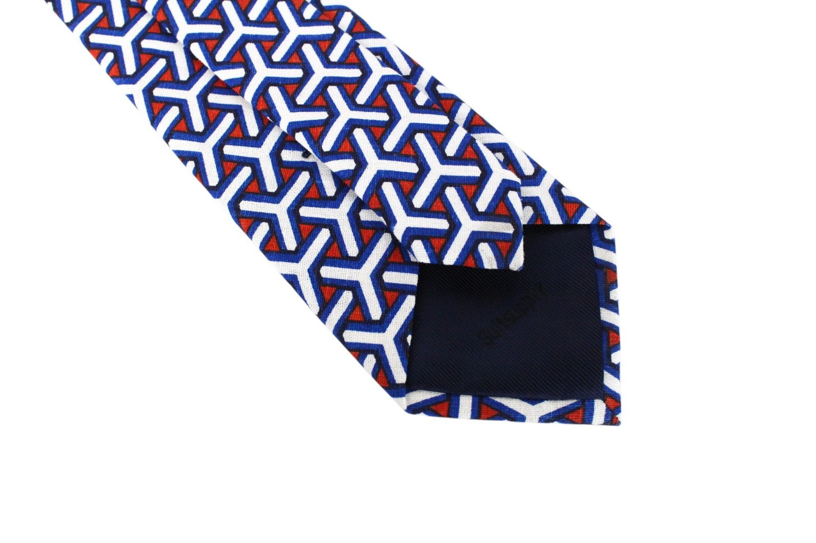 SUITSUPPLY Men Tie 148 x 8 cm Blue Linen Cotton Geometrical Patterned Formal