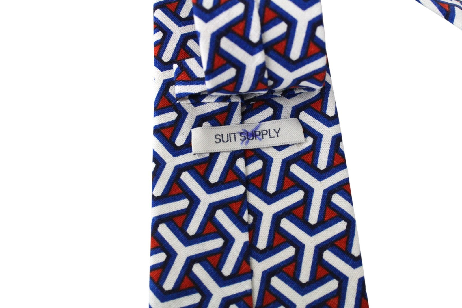 SUITSUPPLY Men Tie 148 x 8 cm Blue Linen Cotton Geometrical Patterned Formal