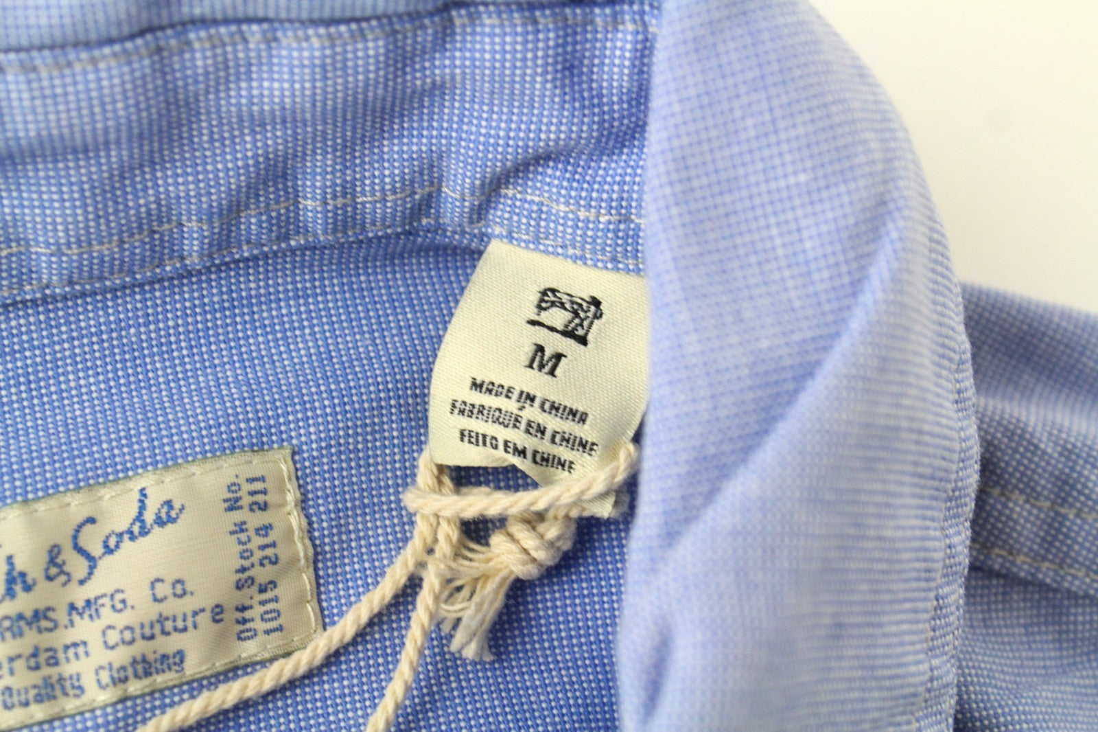 SCOTCH & SODA Men Shirt M Light Blue Melange Painted Cotton Classic Button Up