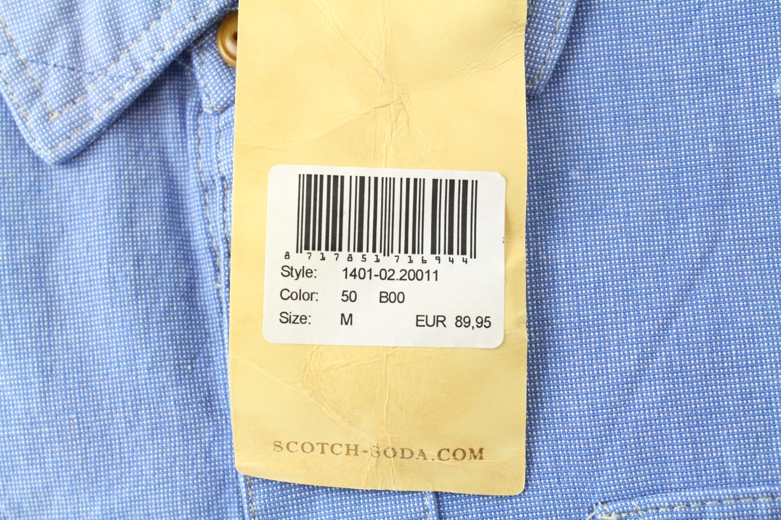 SCOTCH & SODA Men Shirt M Light Blue Melange Painted Cotton Classic Button Up