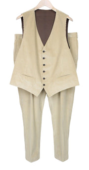 SUITSUPPLY Ferrara Men Suit UK46R Beige 2-Piece Slim Pure Cotton Corduroy Velvet