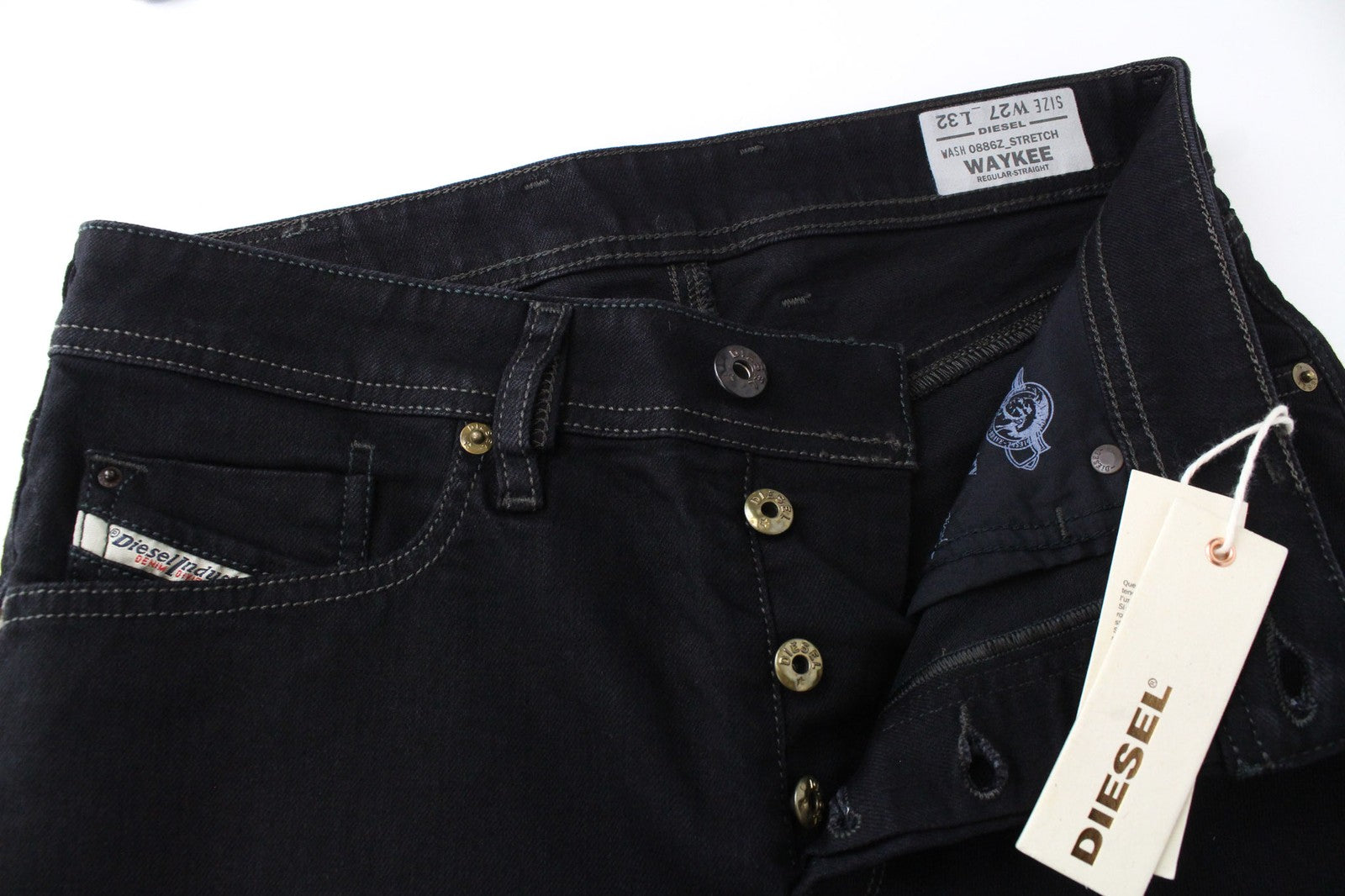 DIESEL Waykee 0886Z Men Jeans W27/L32 Black Stretch Boys Straight Buttoned