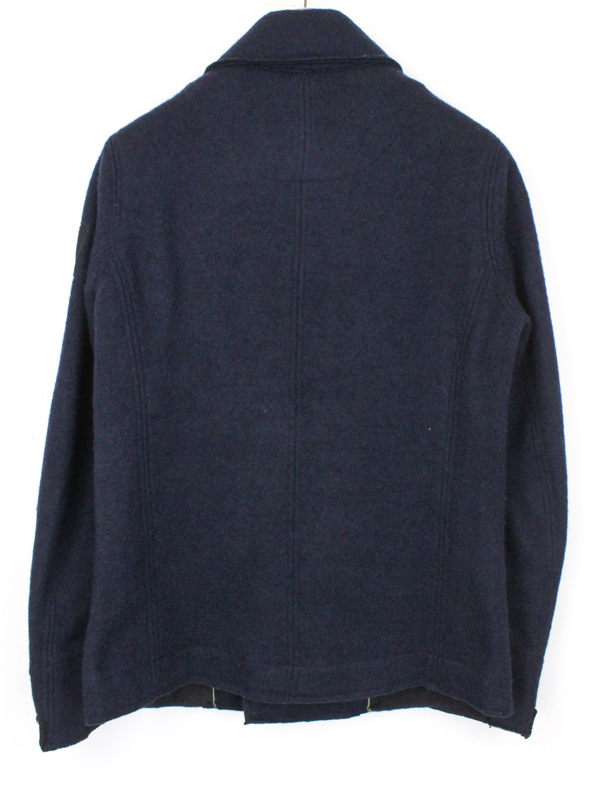 REPLAY Men Coat L Marine Blue Double-Breasted Wool Blend Classic Lined Notch