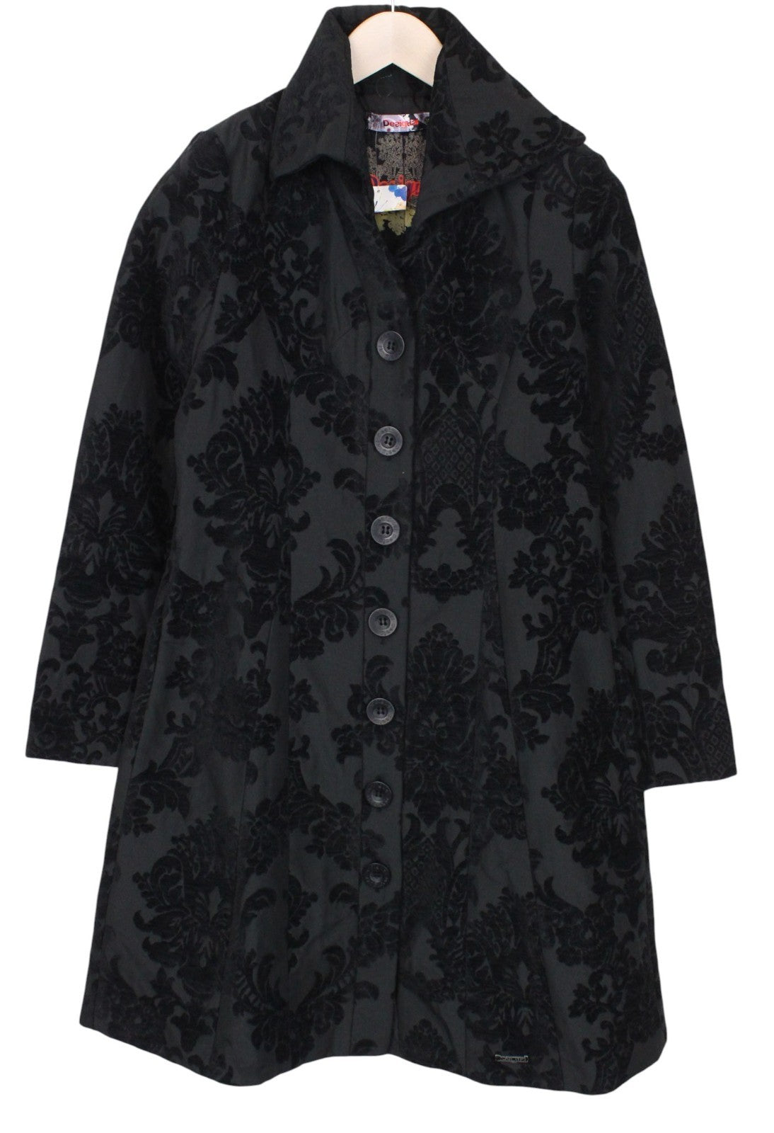 DESIGUAL Dable Women Coat EU38 Black Designer Mid-Length Jacquard Patterned