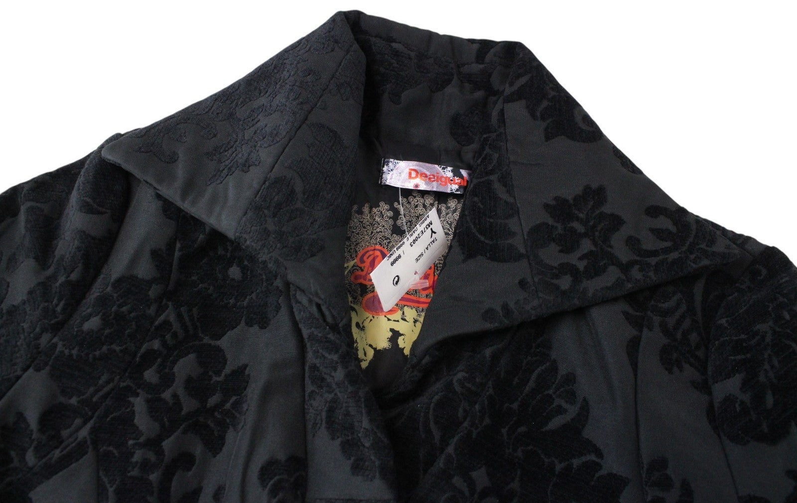 DESIGUAL Dable Women Coat EU38 Black Designer Mid-Length Jacquard Patterned