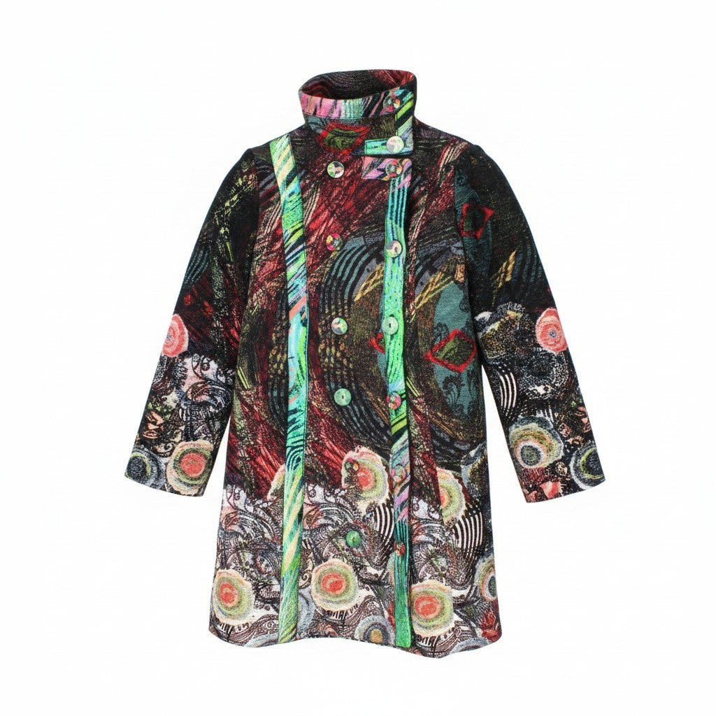 DESIGUAL Natalia Women Coat EU38 M Black Double-Breast Embroidered Wool