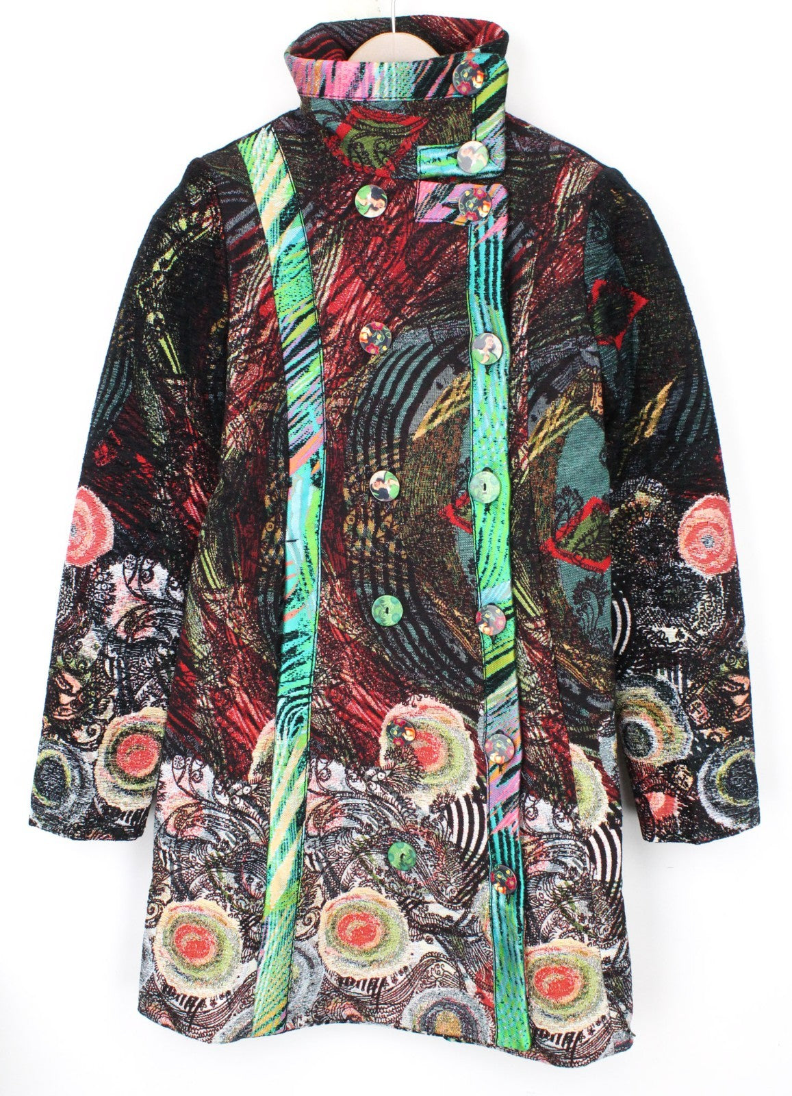 DESIGUAL Natalia Women Coat EU38 M Black Double-Breast Embroidered Wool