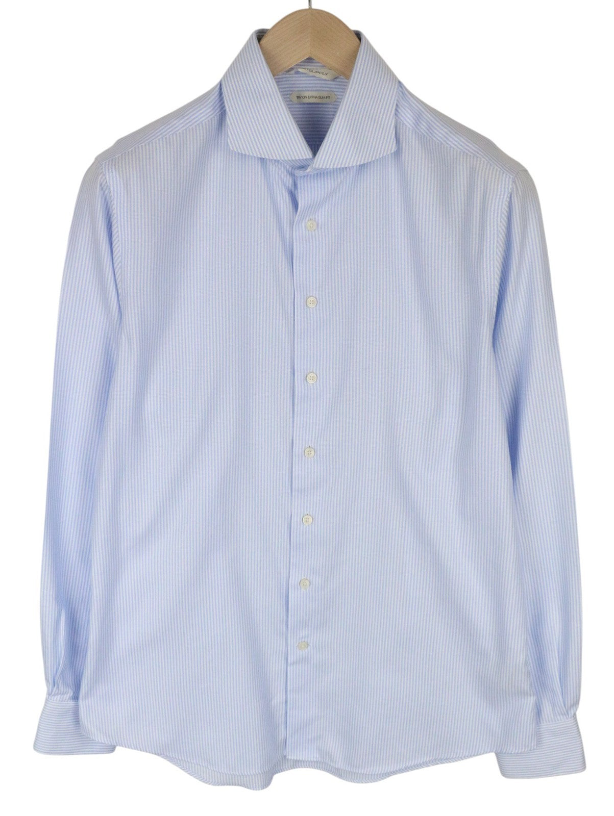 SUITSUPPLY Men Shirt 41/16 Extra Slim Blue Pure Cotton Striped Twill Classic