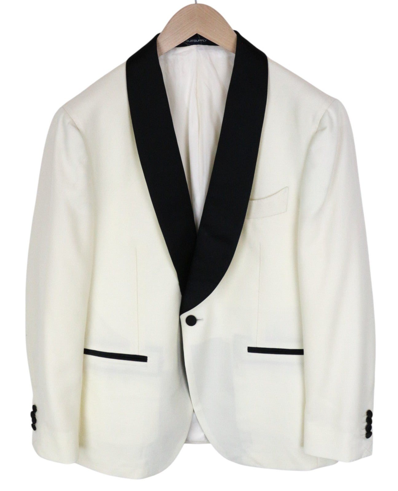 SUITSUPPLY La Spalla Men Suit UK42S Tux Off-White Black Pure Wool Formal 2 Piece