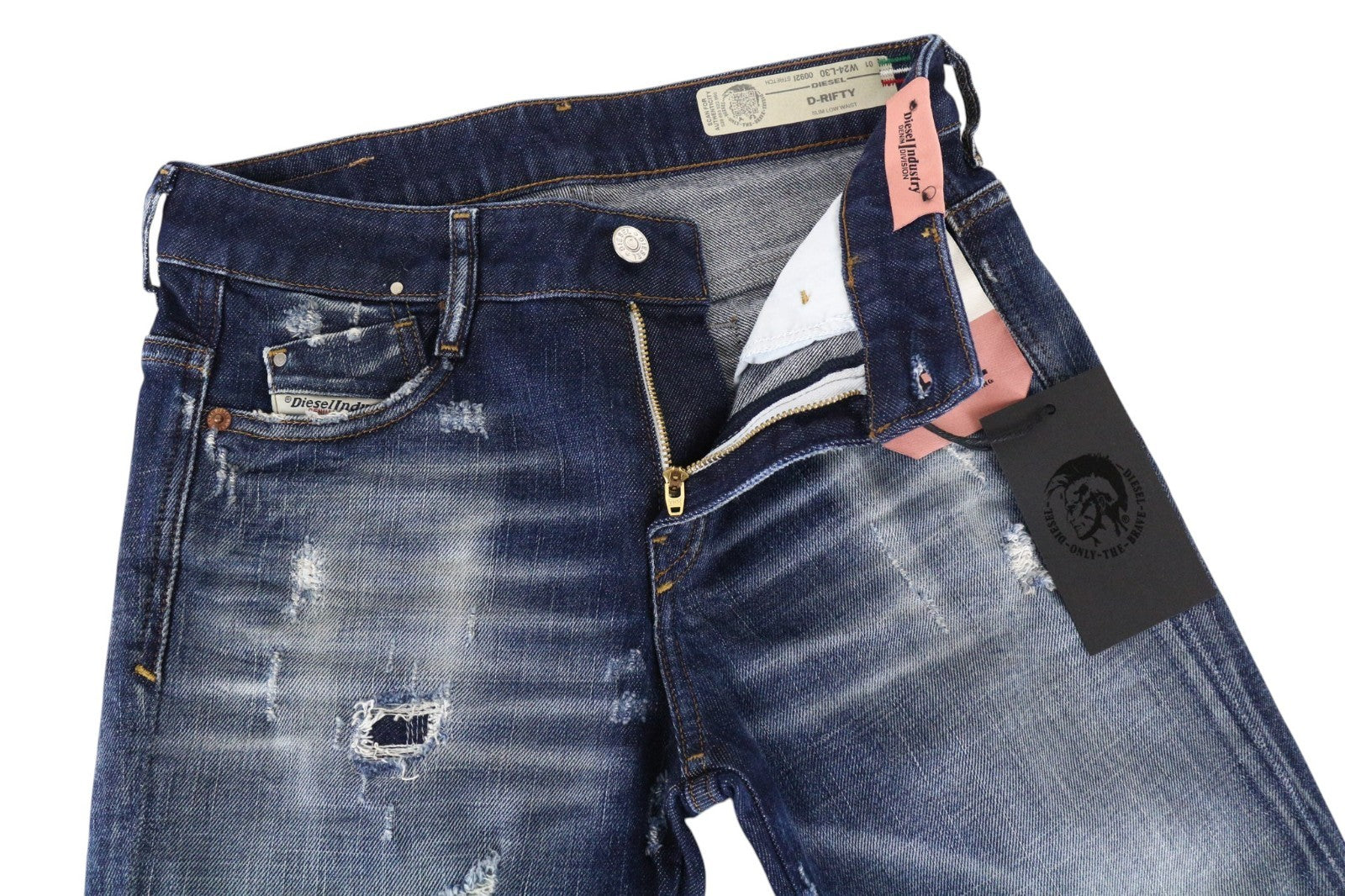 DIESEL D-Rifty 0092I Women Jeans W24/L30 Girls Slim Blue Cotton Stretch Ripped