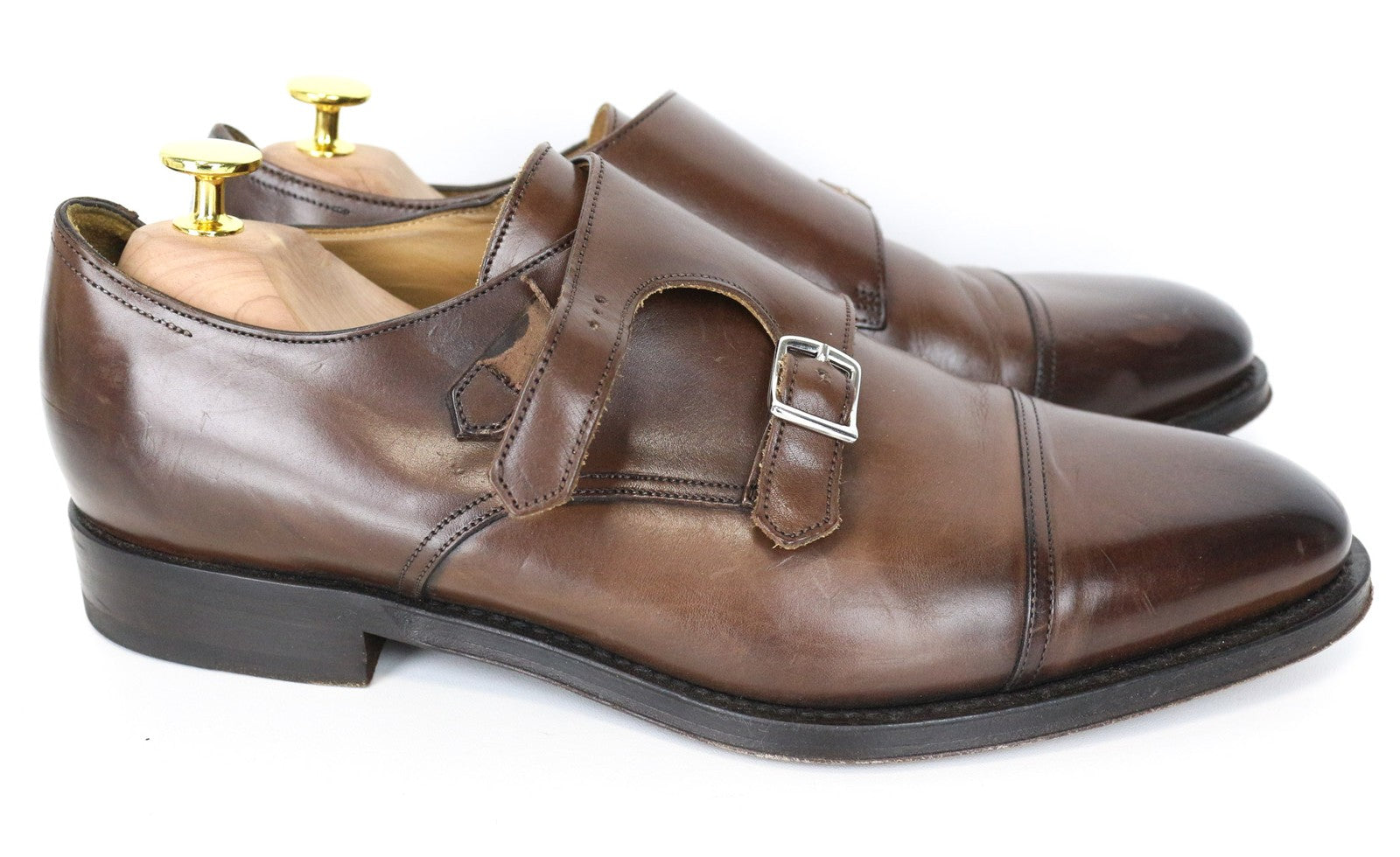 SUITSUPPLY Men Formal Shoes EU42.5 Brown Double-Buckled Genuine Leather
