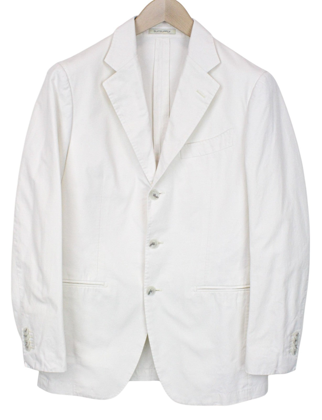 SUITSUPPLY Havana Jetted Men Blazer UK38R Twill White Slim Pure Cotton Unlined