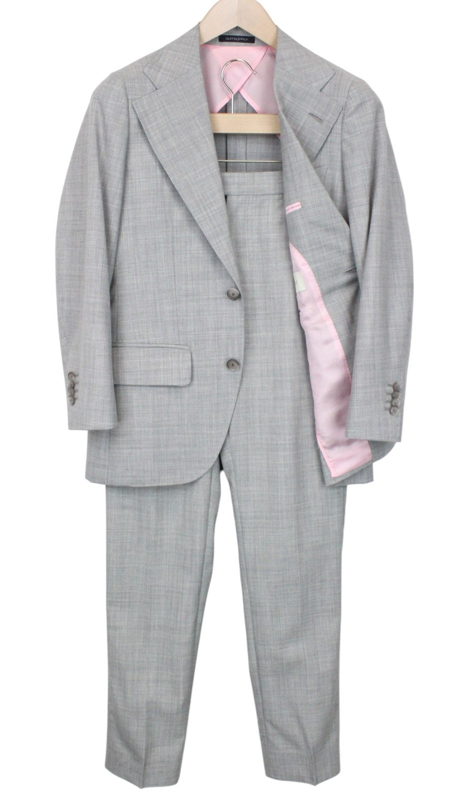 SUITSUPPLY La Spalla Men Suit UK34R Grey Slim 2-Piece Melange Pure Wool S120s