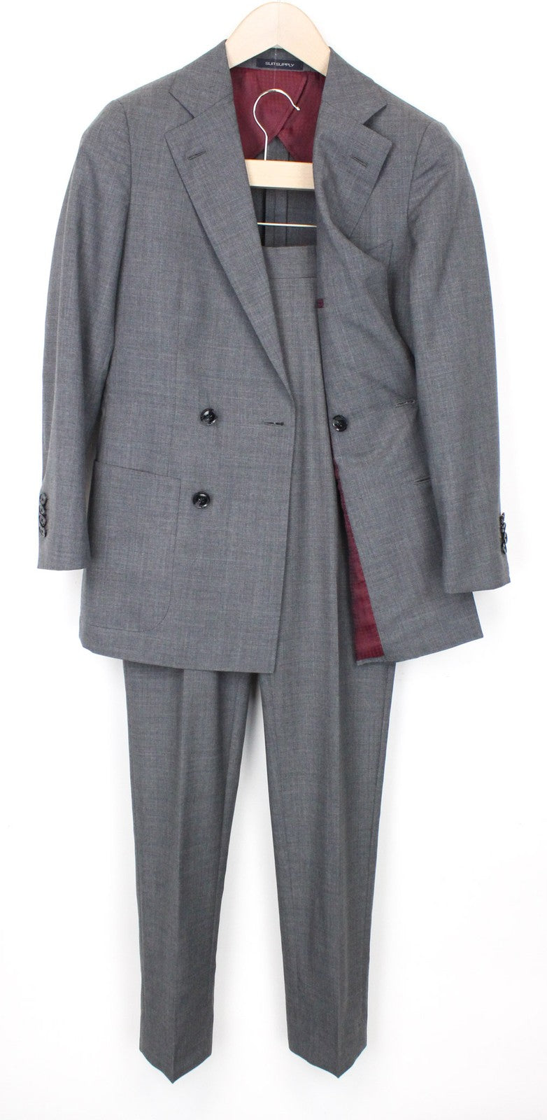 SUITSUPPLY La Spalla Men Suit UK30R Grey Slim 2-Piece Two-Row Melange Wool S120s