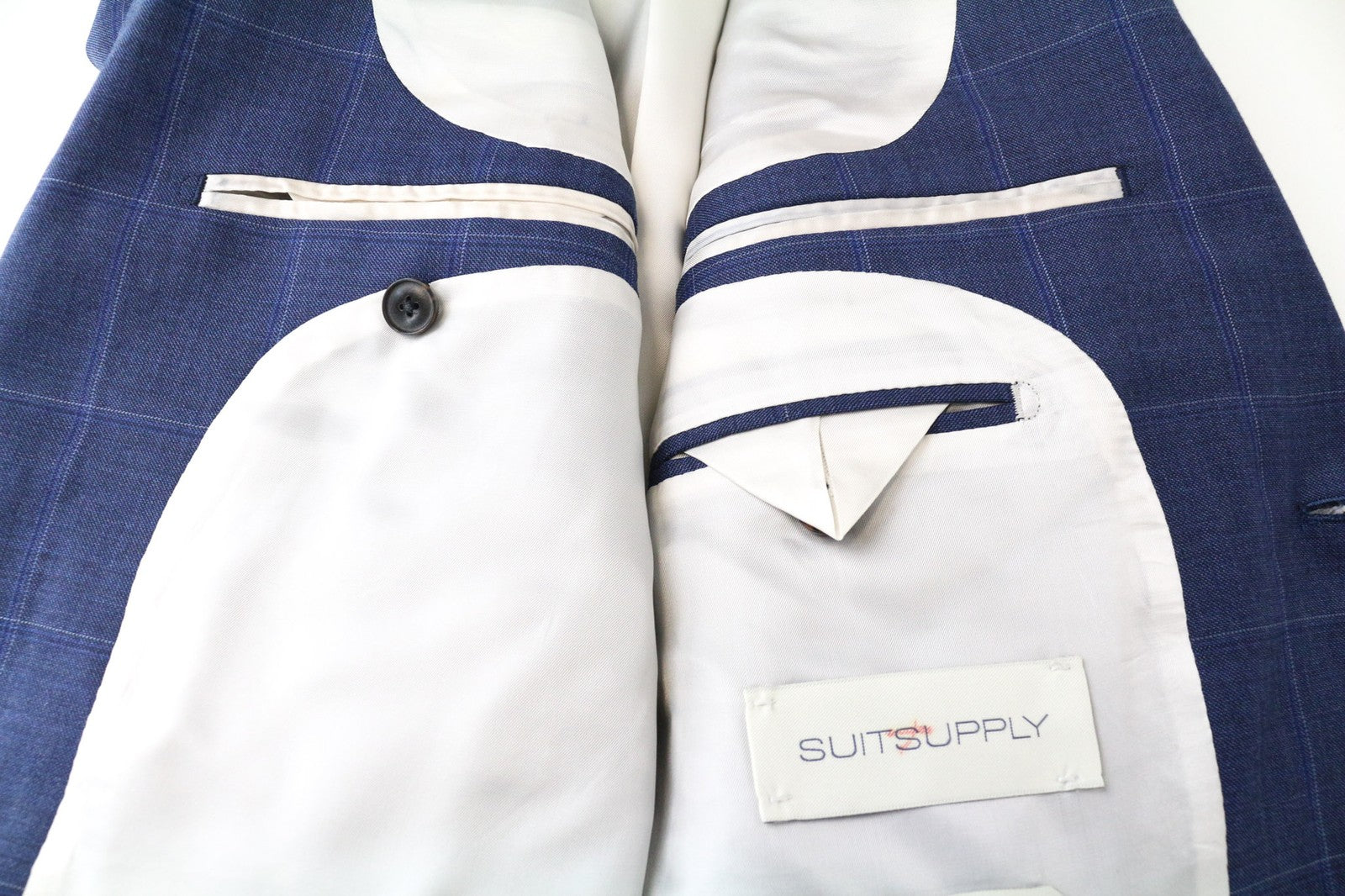 SUITSUPPLY Lazio Men Blazer UK34R Blue Slim Plaid Check Pure Wool Melange Formal