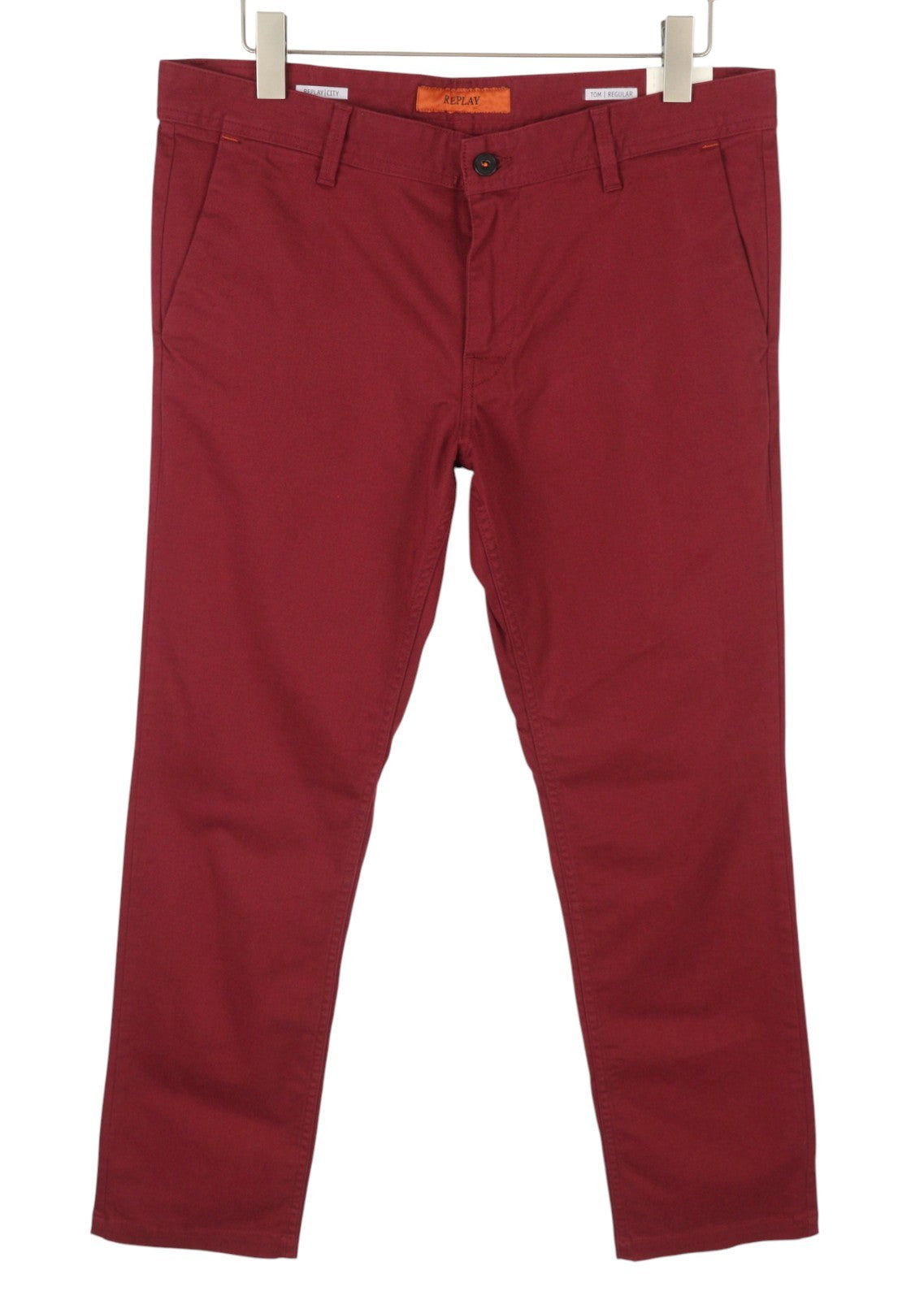 REPLAY Tom M9597 Men's Trousers W34/L32 Dark Red Zip Fly Regular Chino