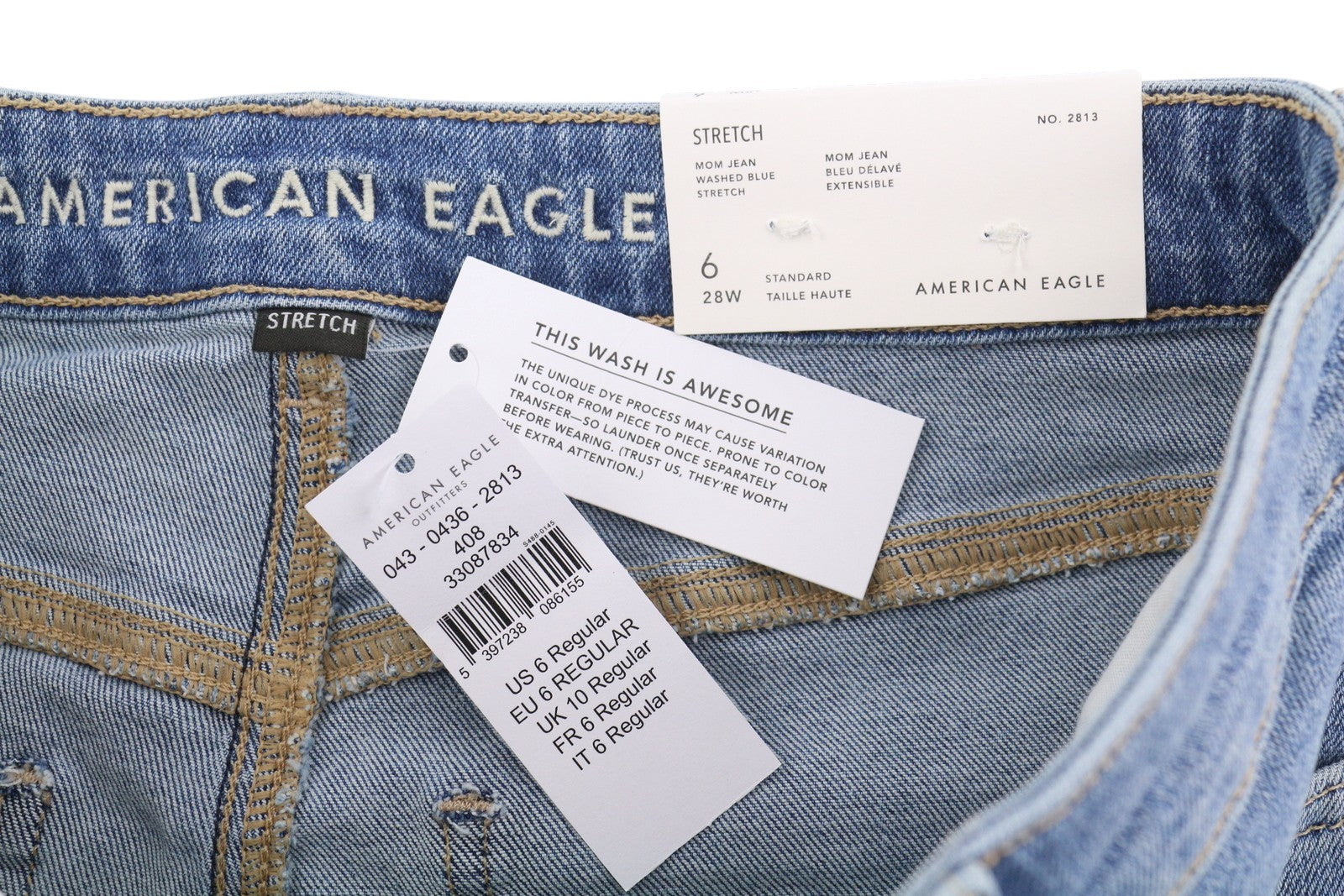 AMERICAN EAGLE OUTFITTERS Mom Women's Jeans W28 Blue Cropped Stretch