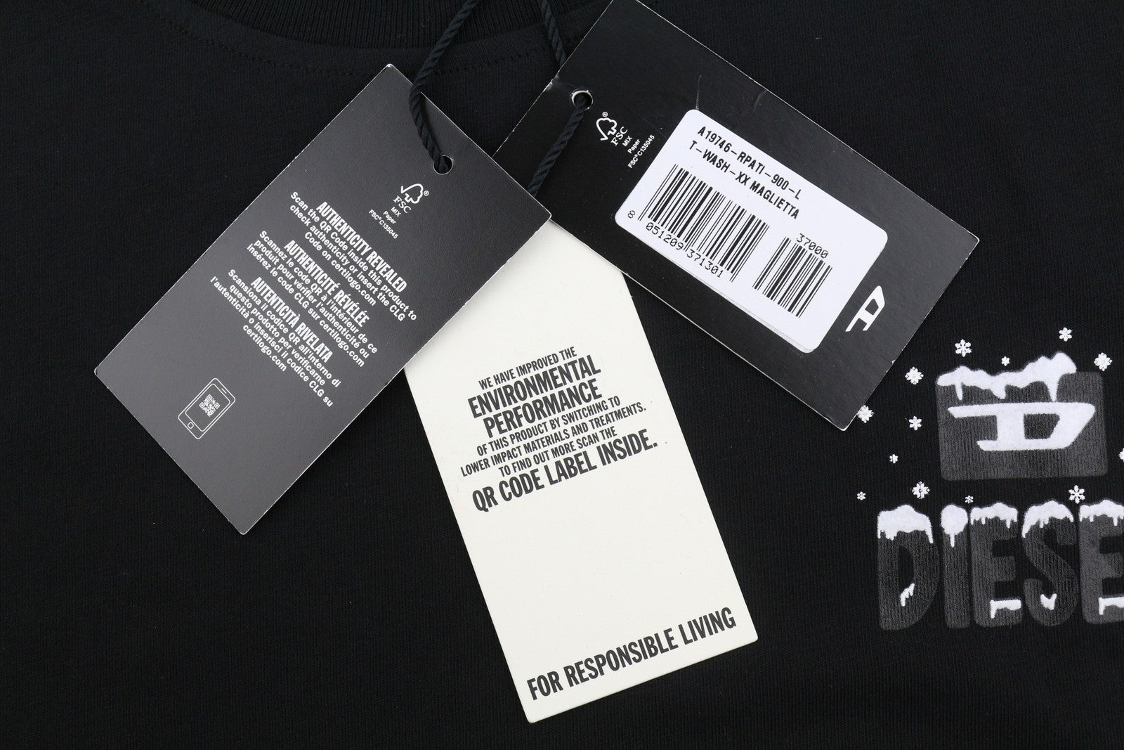 DIESEL T-Wash-XX Men T-Shirt L Black Loose Fit Cotton Tricot Crew Short Sleeve