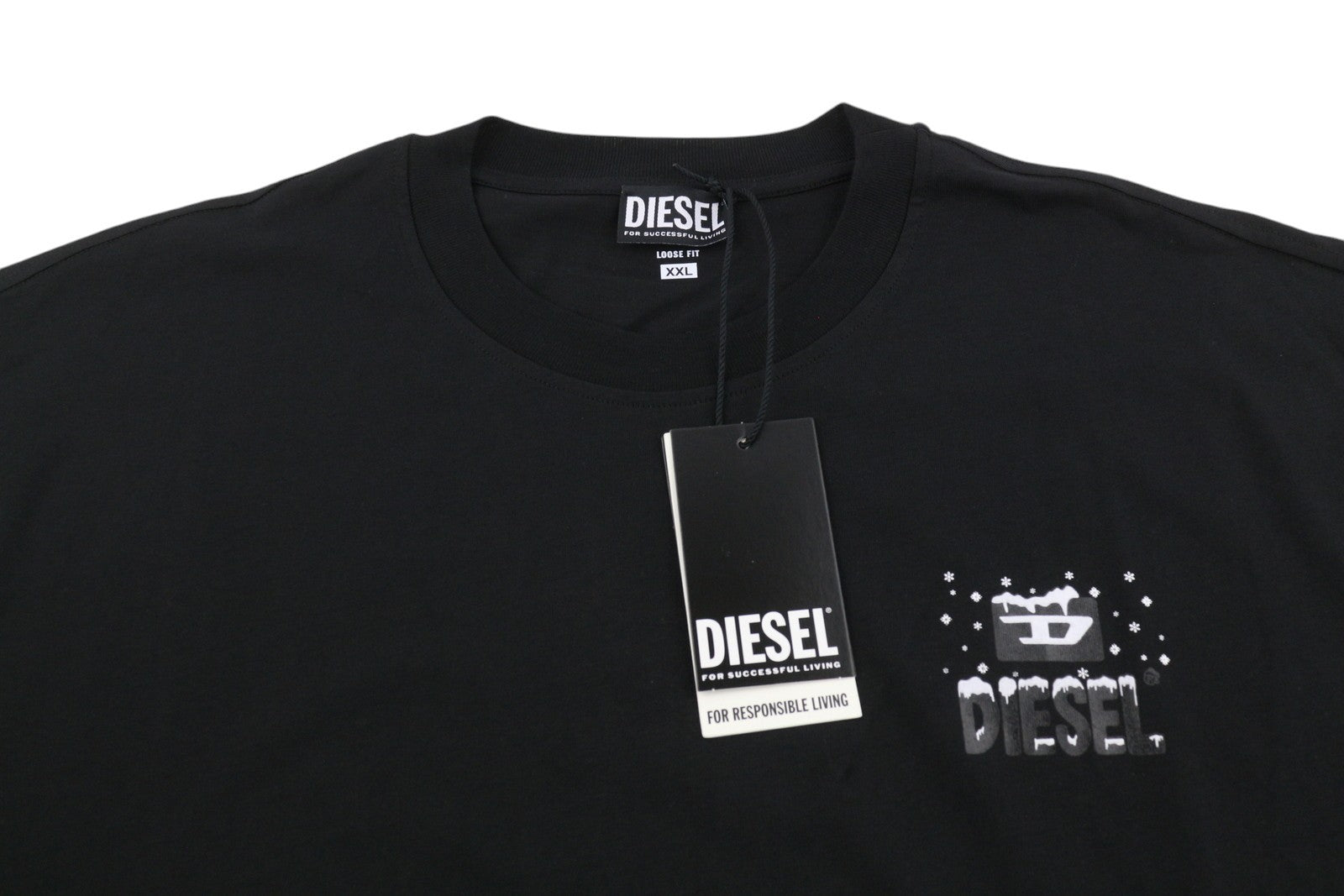 DIESEL T-Wash-XX Men T-Shirt 2XL Black Loose Fit Cotton Tricot Crew Short Sleeve