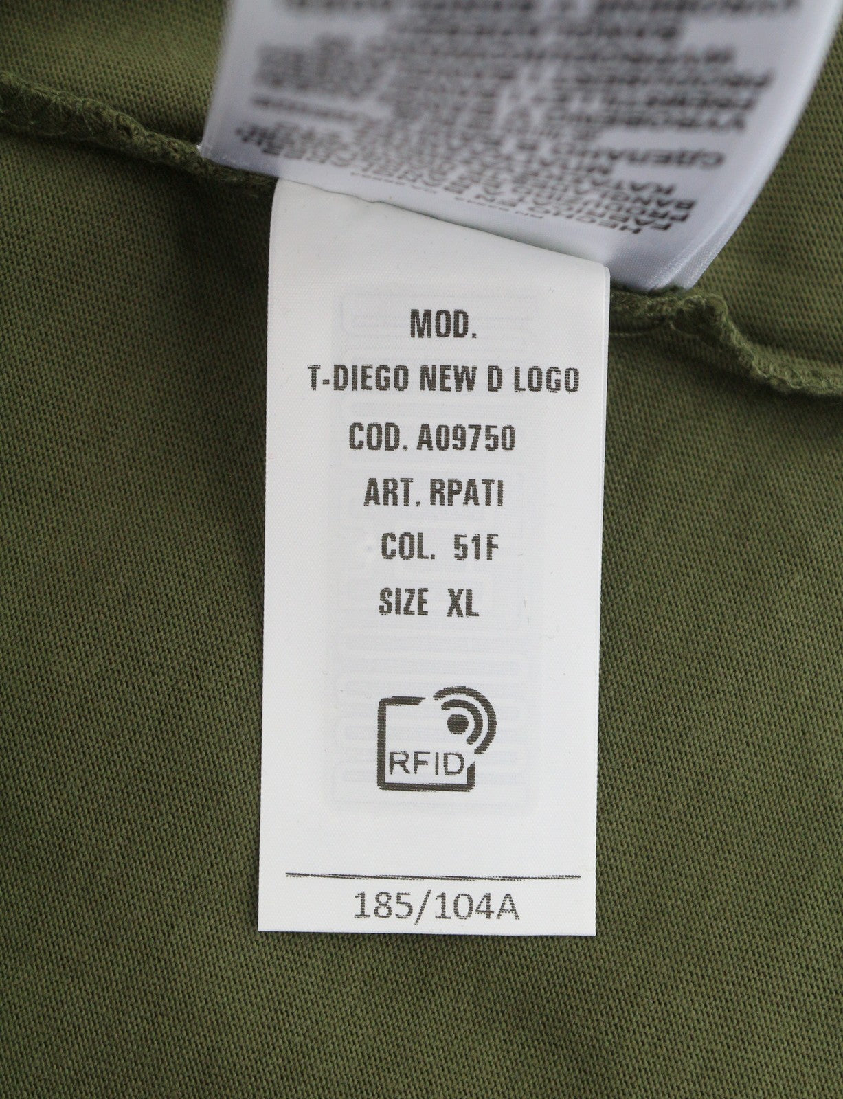 DIESEL T-Diego New D Logo Men T-Shirt XL Khaki Green Cotton Tricot Short Sleeve